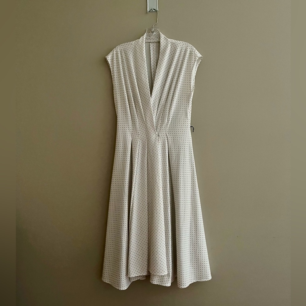 True Vintage White Polka Dot V-Neck Midi Dress